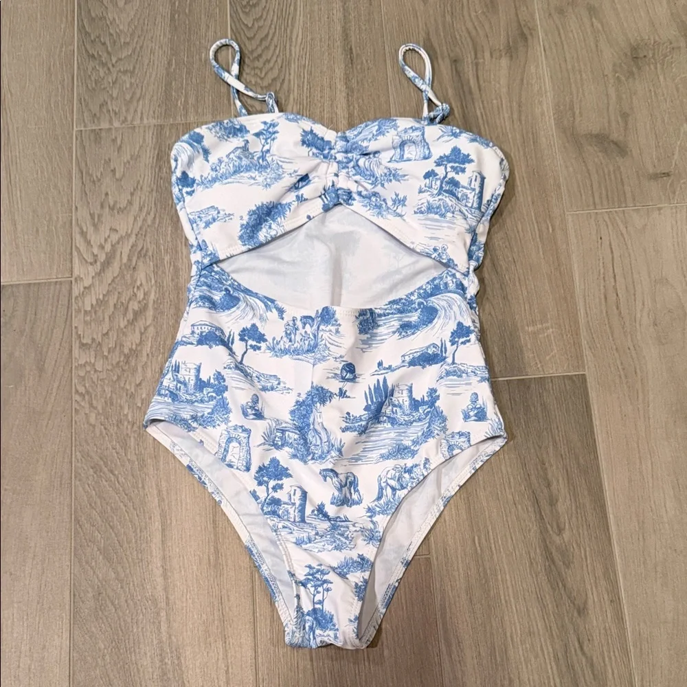 Shein Girls Blue and White One Piece Bathing Suit Size 12
